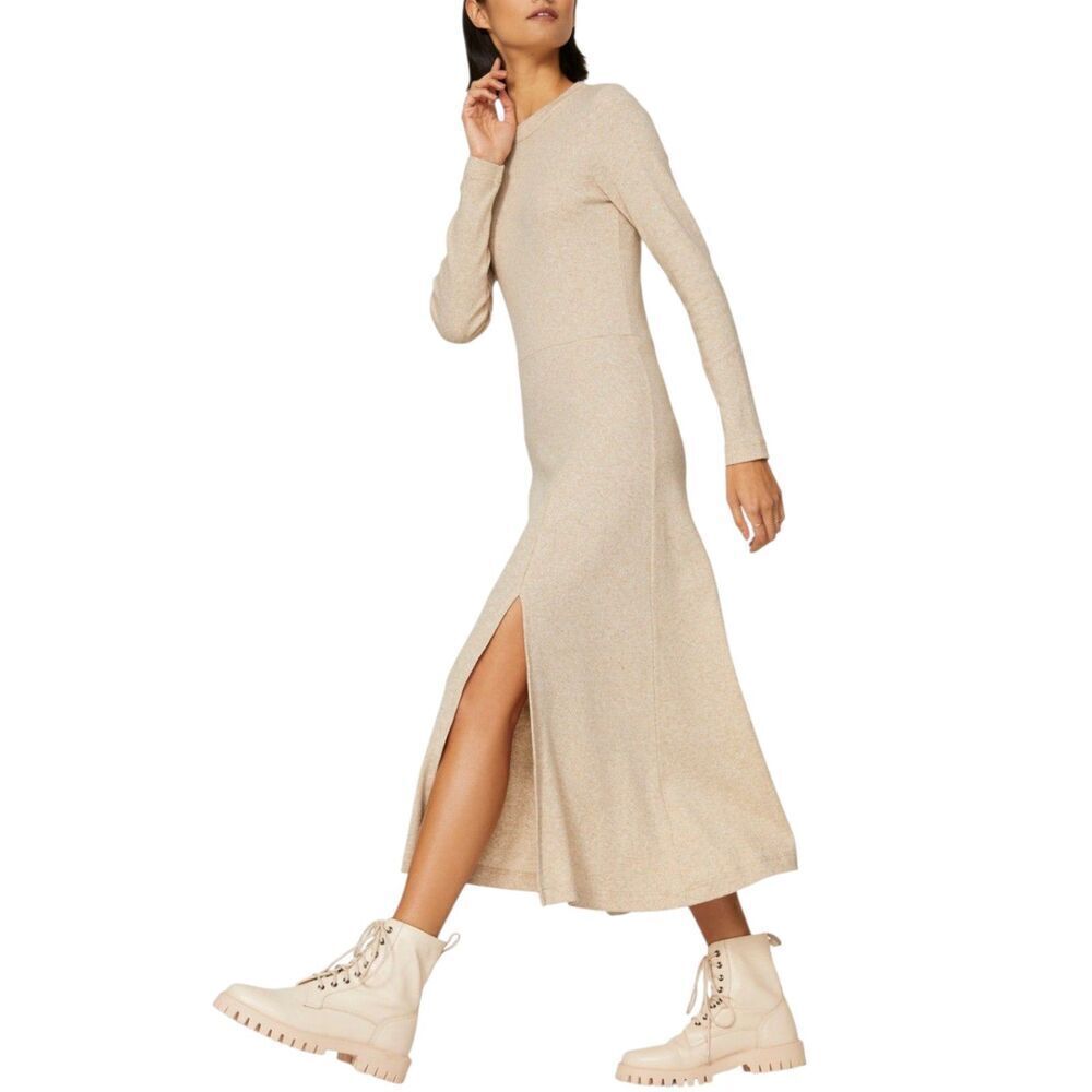 Club Monaco Oatmeal Beige Rib Knit Midi Dress XS